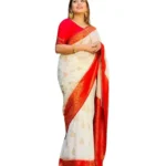 White and Red Puja Saree